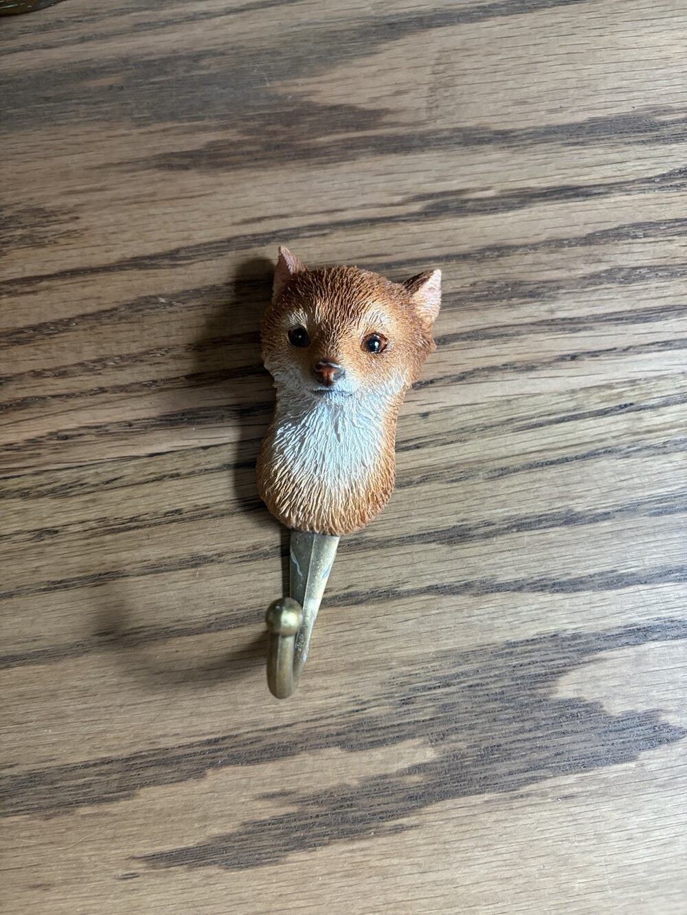 Red Fox Wall Hook Resin Fox Head Brass Hook